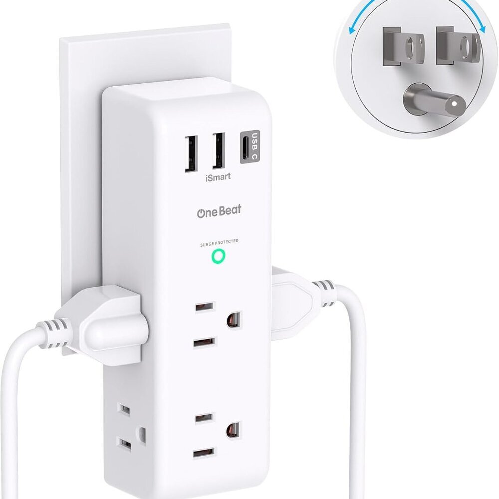 Surge Protector Outlet Extender with Rotating Plug - 6 AC Multi Plug Outlet with